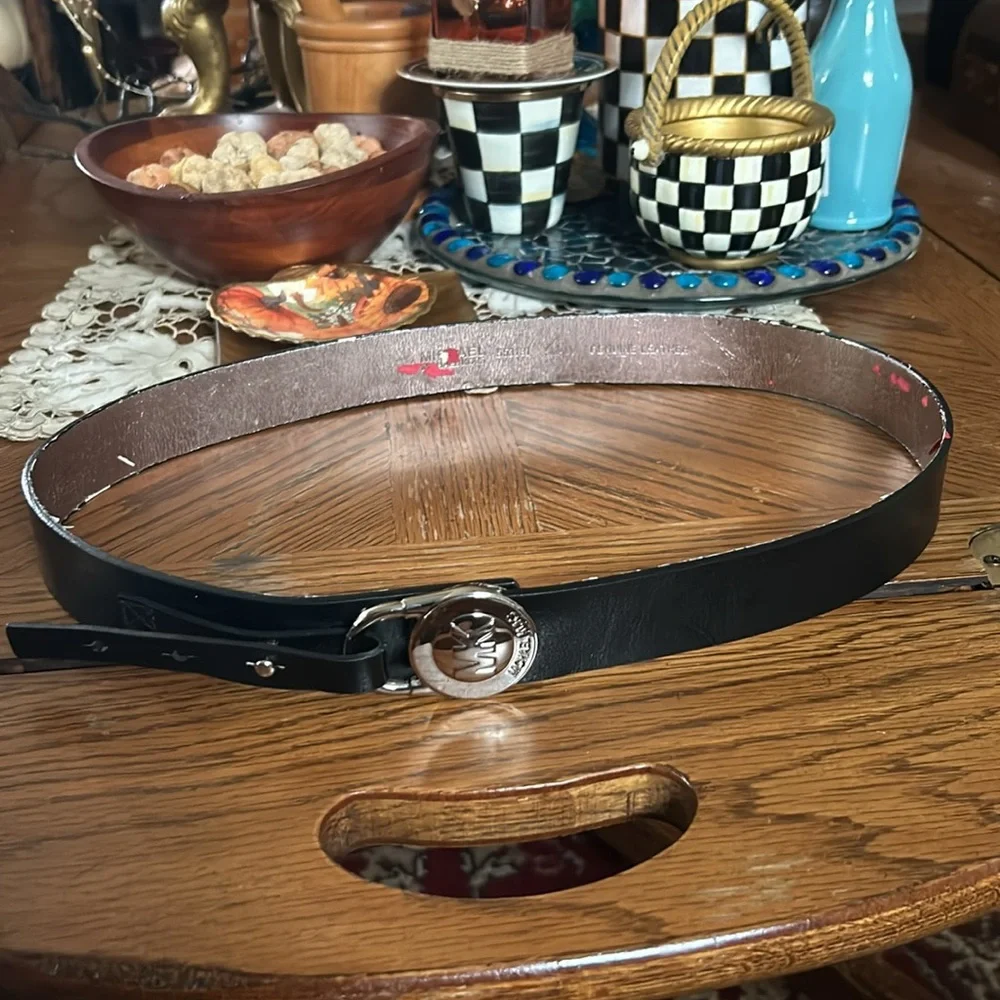 Black Leather Padlock Style Logo Buckle Belt